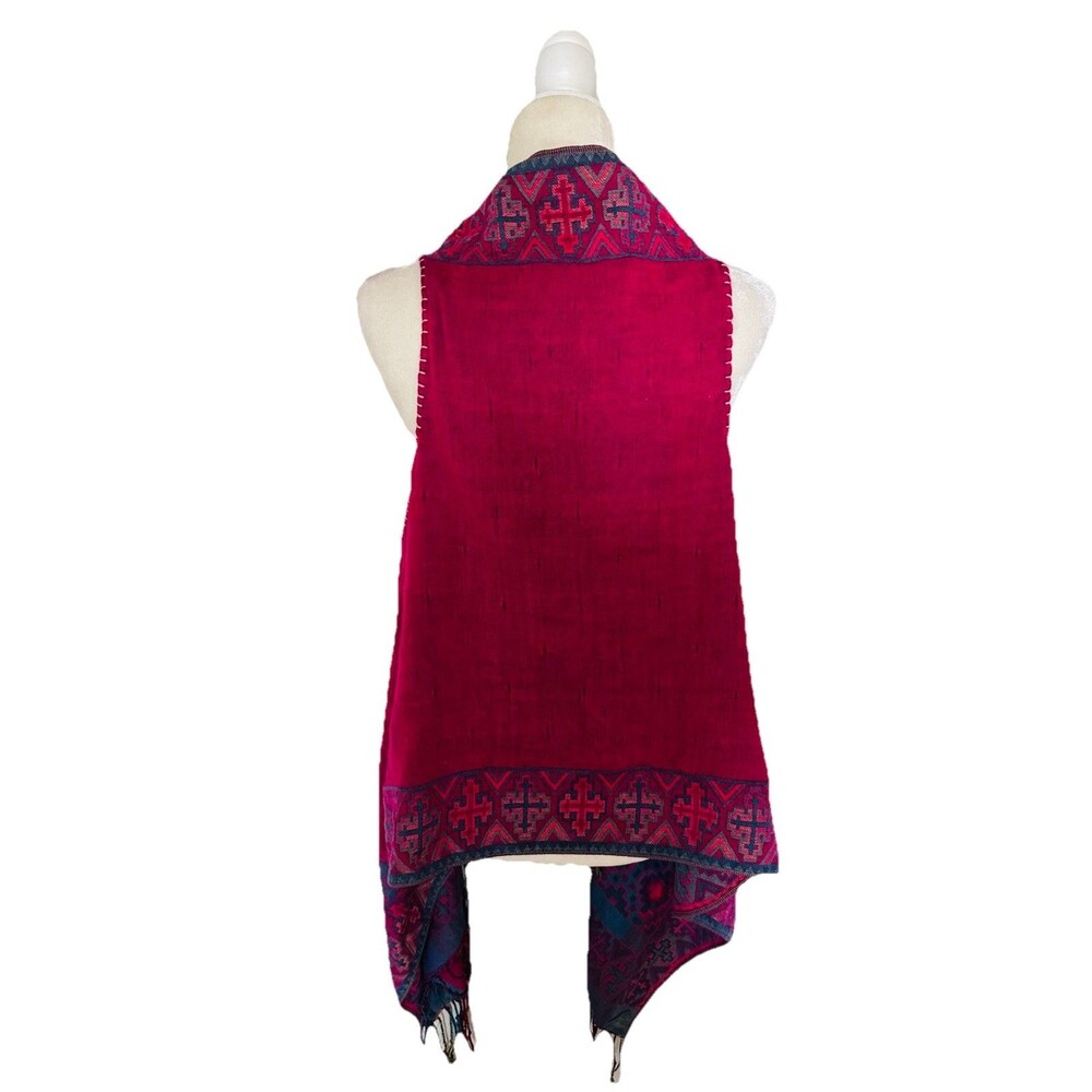 Women's Magenta Pink South western Fringe Shawl Geometric Wrap Boho Long Fringe - Picture 5 of 9